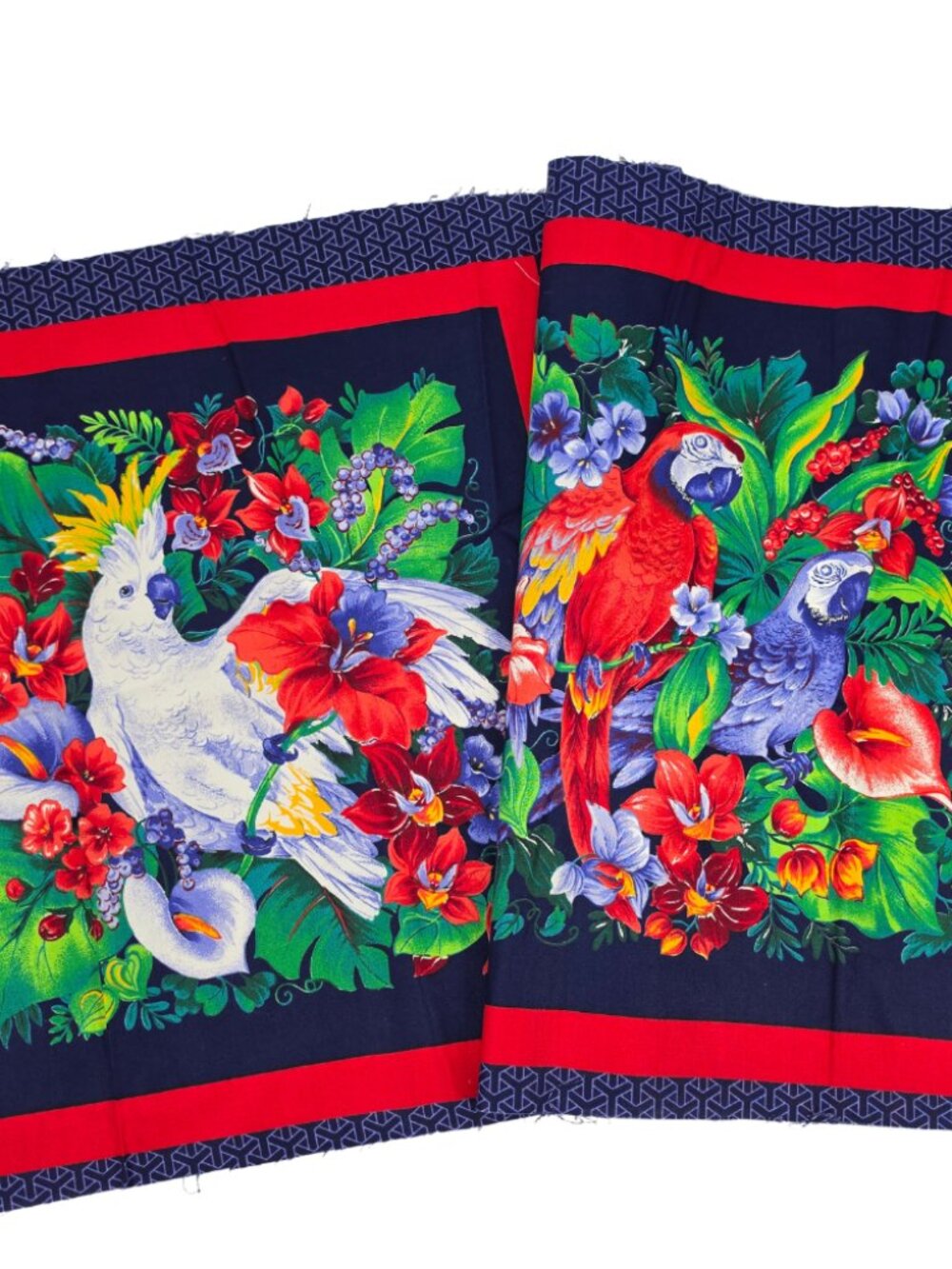 VIP Cranston 2 Fabric Squares Quilt Panels Tropical Birds Macaw Cockatoo Parrot